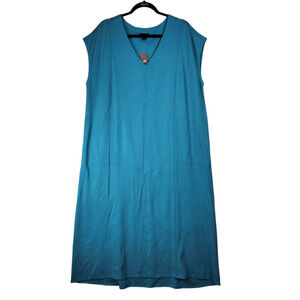 J. Jill Wearever Maxi A-Line Dress XL Blue Cap Sleeves V-Neck Double Face Jersey